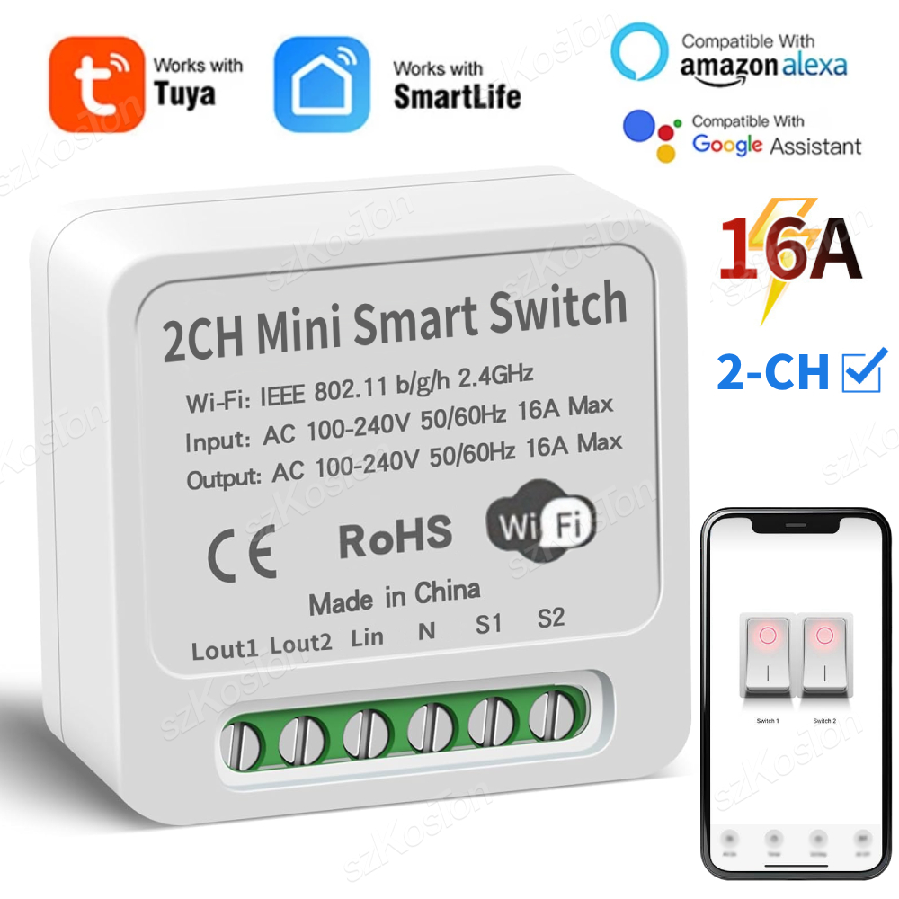 Smart Relay Tuya - 16A Tuya WiFi スマートスイッチモジュールスマートホーム 2CH MiNi