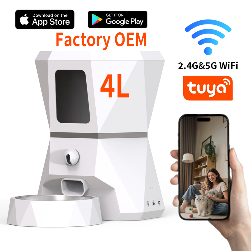 Tuya Smart - 最高品質の4L容量、Tuyaアプリ制御、WIFI対応、時間設定可能な猫用自動給餌器、HD調整可能カメラ付きスマートペットフィーダー