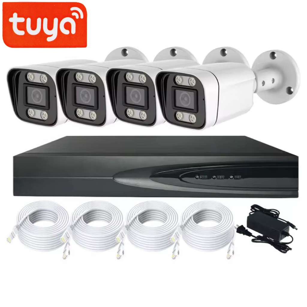 Tuya 4 Channel - Tuya CCTVカメラキット IPカメラ 内蔵マイク 人間と車両検知 4/8チャンネルセット